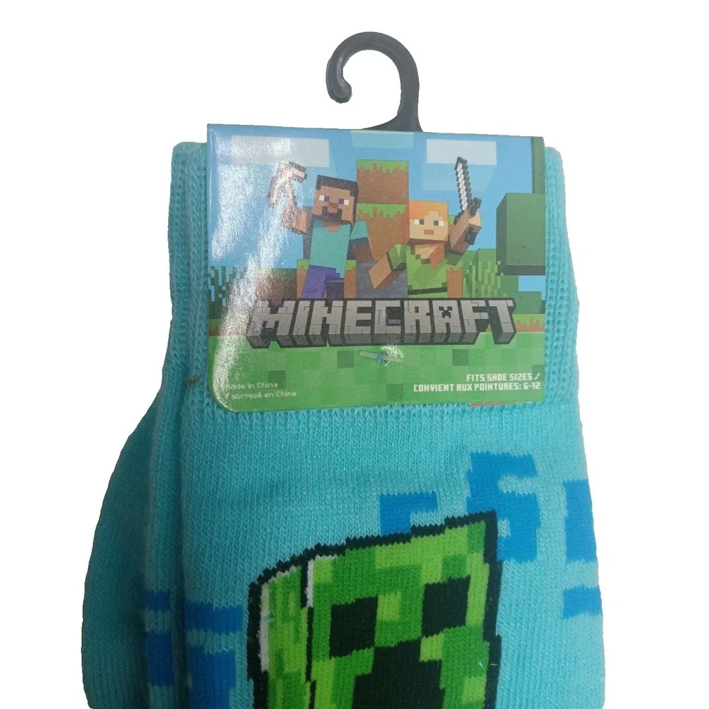 New Minecraft / Creeper Gamer Socks Fits Kid's Shoe Sizes 6-12